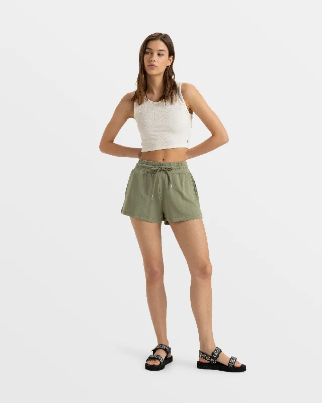 women's elastic waist shorts Surfing By Moonlight Elastic Waist Shorts - Oil Green